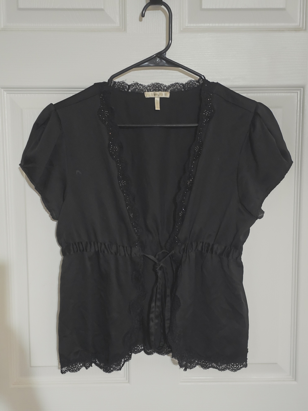 Black Lace-Trim Short Sleeve Top